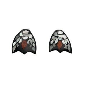 Vintage Mother Of Pearl & Resin Inlay Stud Earrings Bat wings Whimsical Unique